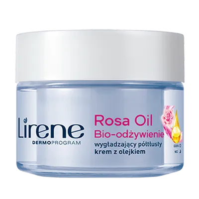 Lirene Dermoprogram Rosa Oil Bio - Odżywienie, Wygładzający półtłusty krem z olejkiem