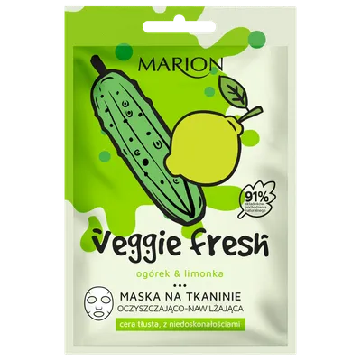 Marion Veggie Fresh, Maska oczyszczająco-nawilżająca na tkaninie `Ogórek i limonka`