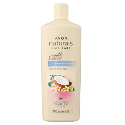 Avon Naturals Hair Care, Smooth & Shiny Coconut & Tiare Flower 2 in 1 Shampoo & Conditioner (Szampon z odżywką 2 w 1 `Kokos i kwiat Tahiti`)