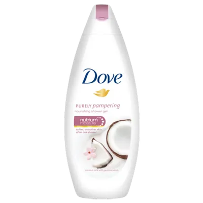 Dove Purely Pampering, Żel pod prysznic z mleczkiem kokosowym i płatkami jaśminu (nowa wersja)