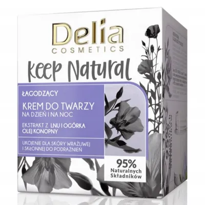 Delia Keep Natural, Łagodzący krem do twarzy `Esktrakt z lnu i ogórka i olej konopny`