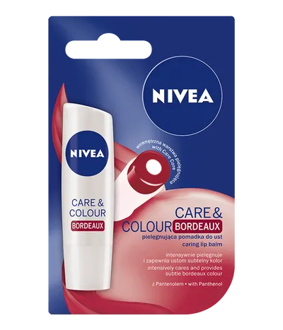 Nivea Care &, Colour, Pielegnująca pomadka do ust `Bordeaux`