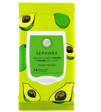 Sephora Collection, 1 Minute Face Mask Avocado (Zestaw masek w płachcie `Awokado`)