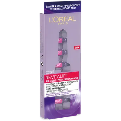 L'Oreal Paris Revitalift Filler [+ Kwas hialuronowy], 7-dniowa kuracja w ampułkach 40+