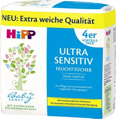HiPP BabySanft, Untra Sensitiv Feuchttucher Ohne Parfum (Nieperfumowane chusteczki pielęgnacyjne)