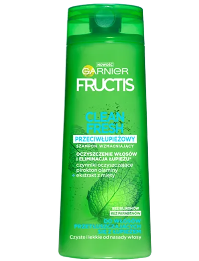 Garnier Fructis, Clean Fresh, Przeciwłupieżowy szampon wzmacniający do włosów przetłuszczających się