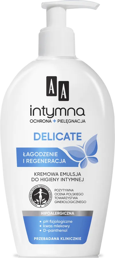 AA Intymna Delicate, Kremowa emulsja do higieny intymnej `Łagodzenie i regeneracja`