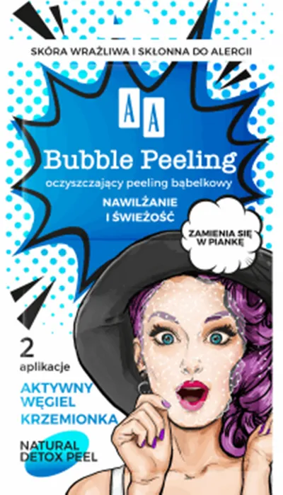AA Bubble Peeling, Oczyszczający peeling bąbelkowy `Nawilżenie i świeżość- aktywny węgiel i krzemionka`
