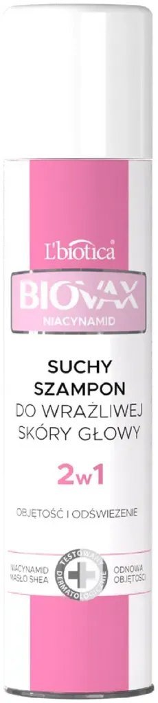 L'biotica Biovax Niacynamid, Suchy szampon do wrażliwej skóry głowy 2w1