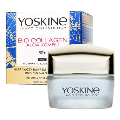 Yoskine Bio Collagen Alga Kombu, Naprawczy bio-krem przeciw głębokim zmarszczkom na noc 60+