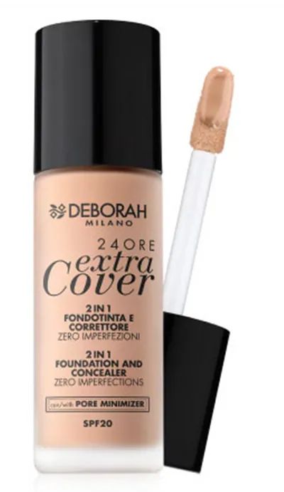 Deborah 24 Ore Extra Cover, 2 in 1 Fondita e Correctore Zero Impreferzioni [Foundation and Concealer Zero Imperfections]  SPF 20 (Hypoalergiczny podkład do twarzy 2 w 1)