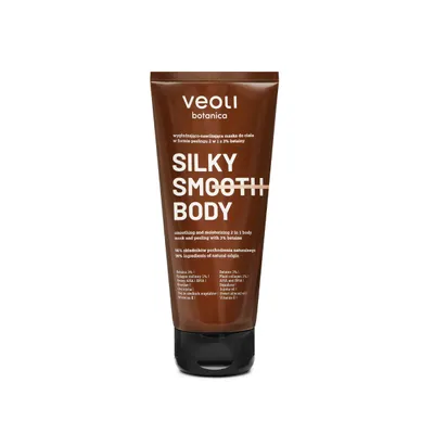Veoli Botanica Silky Smooth Body, Wygładzająco-nawilżająca maska do ciała w formie peelingu 2 w 1 z 3% betainy