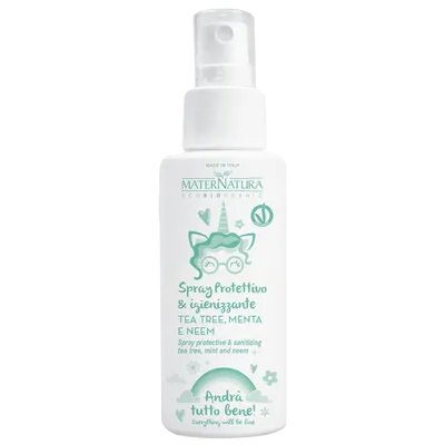 MaterNatura Spray Protettivo e Igienizzante Tea Tree, Menta e Neem (Spray dezynfekujący do rąk z olejkami z drzewa herbacianego, mięty i neem)
