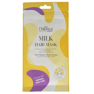 L'biotica Milk Therapy Hair Mask (Regenerująca maska do włosów w formie czepka `Mleko migdałowe, banan, keratyna`)