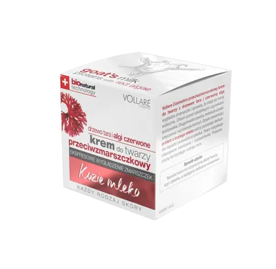 Vollare Cosmetics Kozie Mleko, Krem do twarzy przeciwzmarszczkowy z drzewem tara i algami czerwonymi