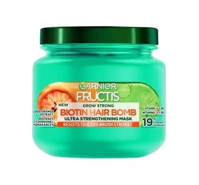 Garnier Fructis, Grow Strong, Biotin Hair Bomb Ultra Strengthening Mask (Wzmacniająca maska do włosów)
