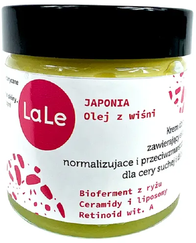 La-Le Japonia, Krem do twarzy zawierający składniki normalizujące i przeciwzmarszczkowe dla cery suchej i delikatnej `Olej z wiśni`