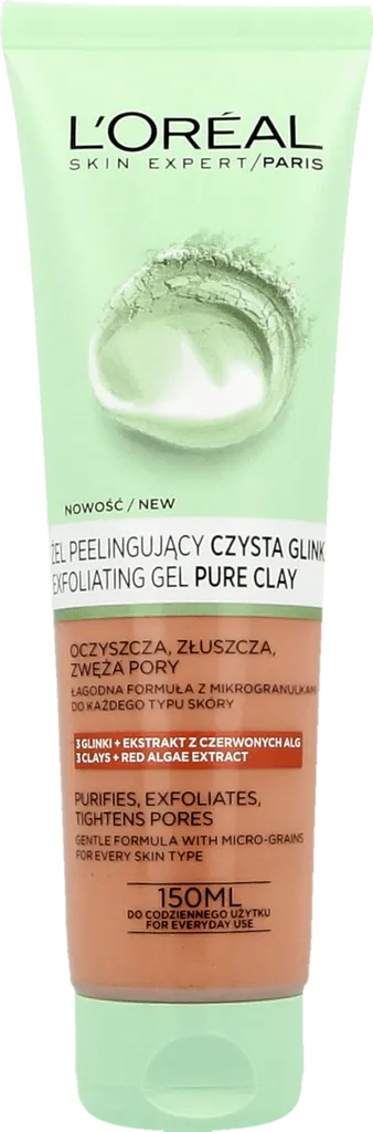 L'Oreal Paris Czysta glinka, Żel do mycia twarzy peelingujący
