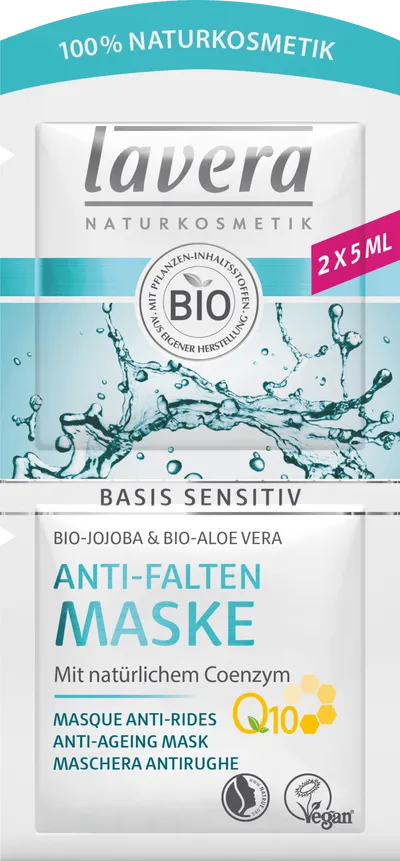 Lavera Anti- Falten Maske Sensitive Q10 (Maska przeciwzmarszczkowa z olejem jojoba, aloesem i koenzymem Q10)