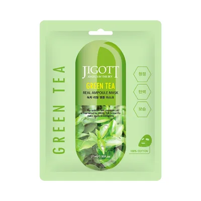 Jigott Green Tea, Real Ampoule Mask (Maska do twarzy w płachcie z zieloną herbatą)