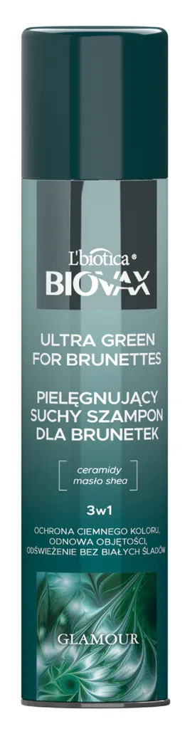 L'biotica Biovax Glamour, Ultra Green For Brunettes, Pielęgnujący suchy szampon dla brunetek
