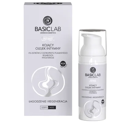 BasicLab Dermocosmetics Intimis, Kojący olejek intymny z 5% estrów z ostropestu plamistego, bisabololem oraz fitosterolami