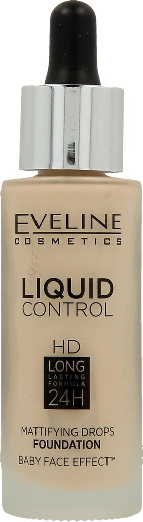 Eveline Cosmetics Liquid Control HD, Mattifying Drops Foundation baby Face Effect Long Lasting Formula 24h (Długotrwały podkład do twarzy)