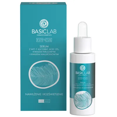 BasicLab Dermocosmetics Esteticus, Serum z witaminą  C Ascorbic Acid 15%, kwasem ferulowym i kwasem hialuronowym `Nawilżenie i rozświetlenie` (nowa wersja)