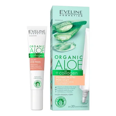 Eveline Cosmetics Organic Aloe + Collagen, Płynne płatki pod oczy redukujące cienie i opuchnięcia