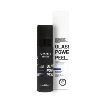 Veoli Botanica Glass Skin Power Peel, Nawilżająco-rozświetlający żelowy peeling do twarzy z kwasem mlekowym 10%, traneksamowym 2,5% i ektoiną 1%