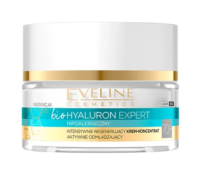 Eveline Cosmetics Bio Hyaluron Expert, Intensywnie regenerujący krem-koncentrat aktywnie odmładzający 70+