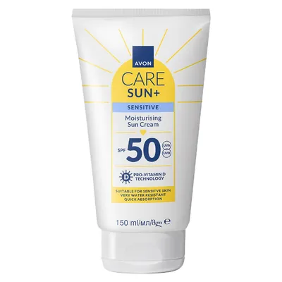 Avon Care, Sun+, Sensitive, Moisturizing Sun Cream SPF50 (Nawilżający krem do opalania do skóry wrażliwej z SPF 50)