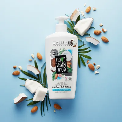 Eveline Cosmetics I Love Vegan Food, Głęboko nawilżający balsam do ciała `Kokos i olejek migdałowy`