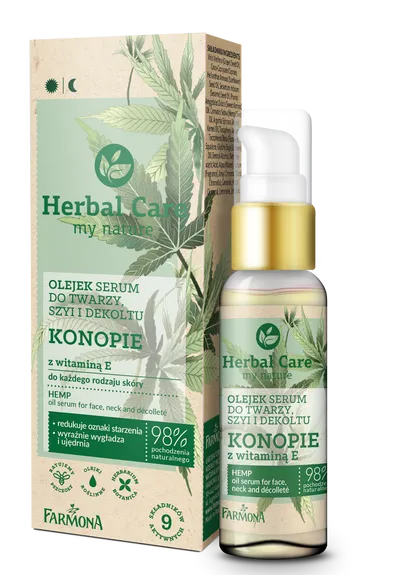 Herbal Care Olejek serum do twarzy, szyi i dekoltu `Konopie z witaminą E`