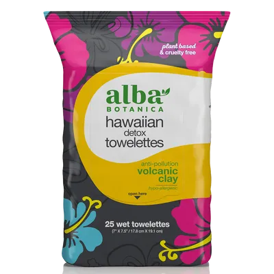 Alba Botanica Hawaiian Detox Anti-Pollution Volcanic Clay Towelettes (Chusteczki do demakijażu z węglem)