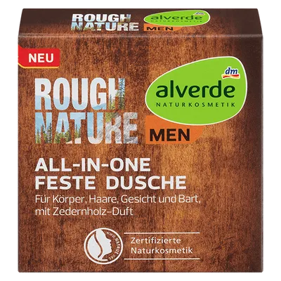 Alverde Men, Rough Nature All-in-One feste Dusche (Wielofunkcyjna kostka do mycia ciała, twarzy, włosów i brody dla mężczyzn)