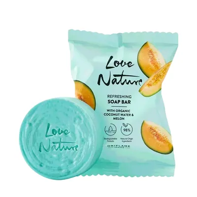 Oriflame Love Nature Refreshing Soap Bar with Organic Coconut Water & Melon (Odświeżające mydło z organiczną wodą kokosową i melonem)