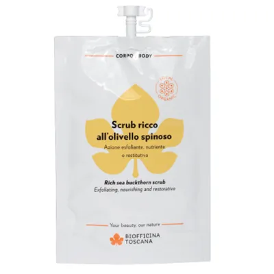 Biofficina Toscana Scrub Ricco e Crema Ricca all'Olivello Spinoso (Bogaty peeling do ciała z rokitnikiem)