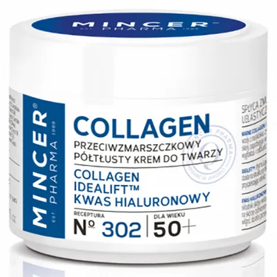 Mincer Pharma Collagen, Przeciwzmarszczkowy półtłusty krem do twarzy 50+ No. 302