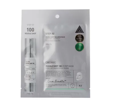 VT Cosmetics Reedle Shot, 100 2Step  Sheet Mask (Dwuetapowa ujędrniająca maska do twarzy w płachcie z niacynamidem i adenozyną)