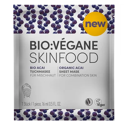 Bio Vegane Skinfood Bio-Acai, Tuchmaske (Maska do twarzy w płachcie z owocami Acai)