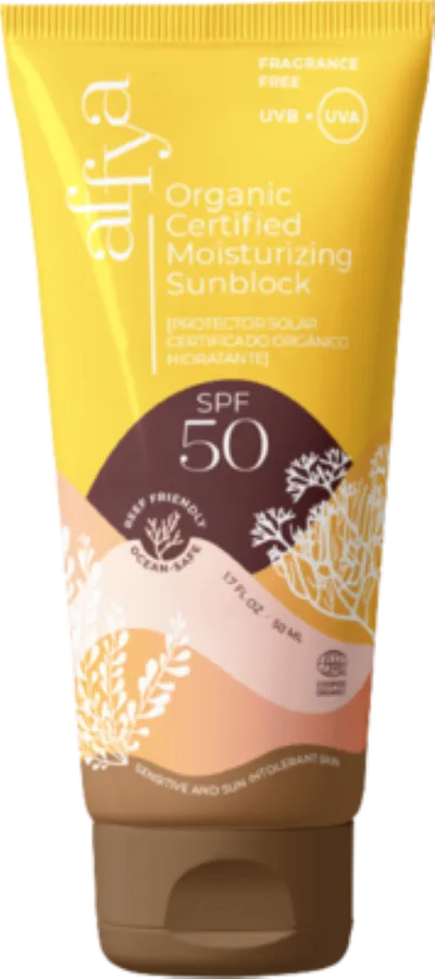 Affya Organic Certified Moisturizing Sunblock SPF 50 (Krem do twarzy z filtrem przeciwsłonecznym)