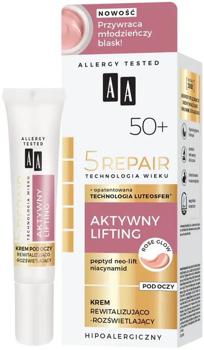 AA Technologia Wieku 5Repair, Krem rewitalizująco-rozświetlający pod oczy 50+ `Aktywny lifting`