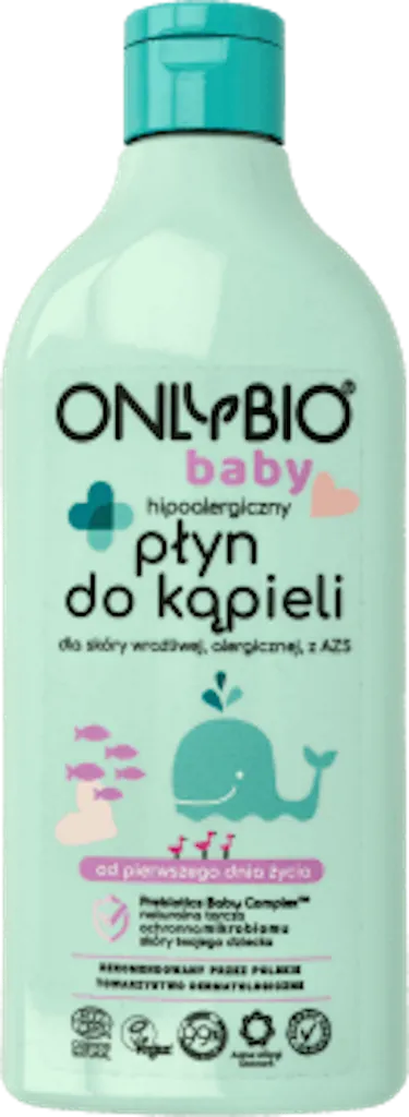 OnlyBio Baby, Hipoalergiczny płyn do kąpieli dla skóry wrażliwej, alergicznej, z AZS