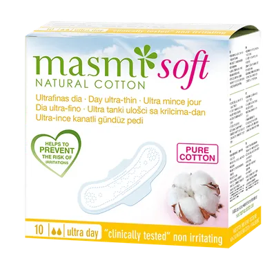 Masmi Natral Cotton Soft, Sanitary Towels Day Ultra-thin (Ultra cienkie bawełniane podpaski ze skrzydełkami na dzień)