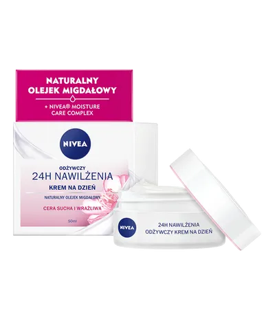 Nivea Odżywczy krem do twarzy na dzień `Naturalny olejek migdałowy 24h nawilżenia`