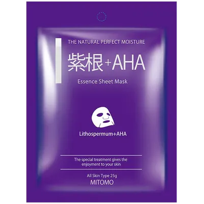 Mitomo Lithospermum + AHA Essence Sheet Mask (Wygładzajaca maska do twarzy w płachcie)