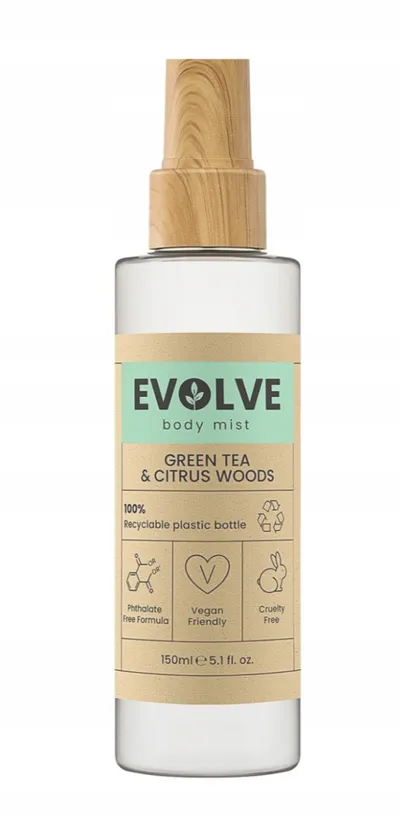 Evolve Organic Beauty Green Team & Citrus Woods, Body Mist (Zielona herbata i Drzewo gwajkowe, Mgiełka do ciała)