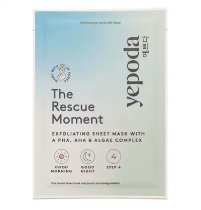 Yepoda The Rescue Moment, Exfoliating Sheet Mask with a PHA, AHA & Algae Complex (Maska w płachcie z PHA, AHA i kompleksem alg)
