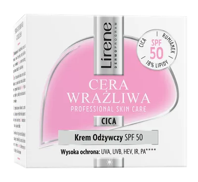 Lirene Dermoprogram Cica, Cera Wrażliwa, Krem odżywczy SPF50